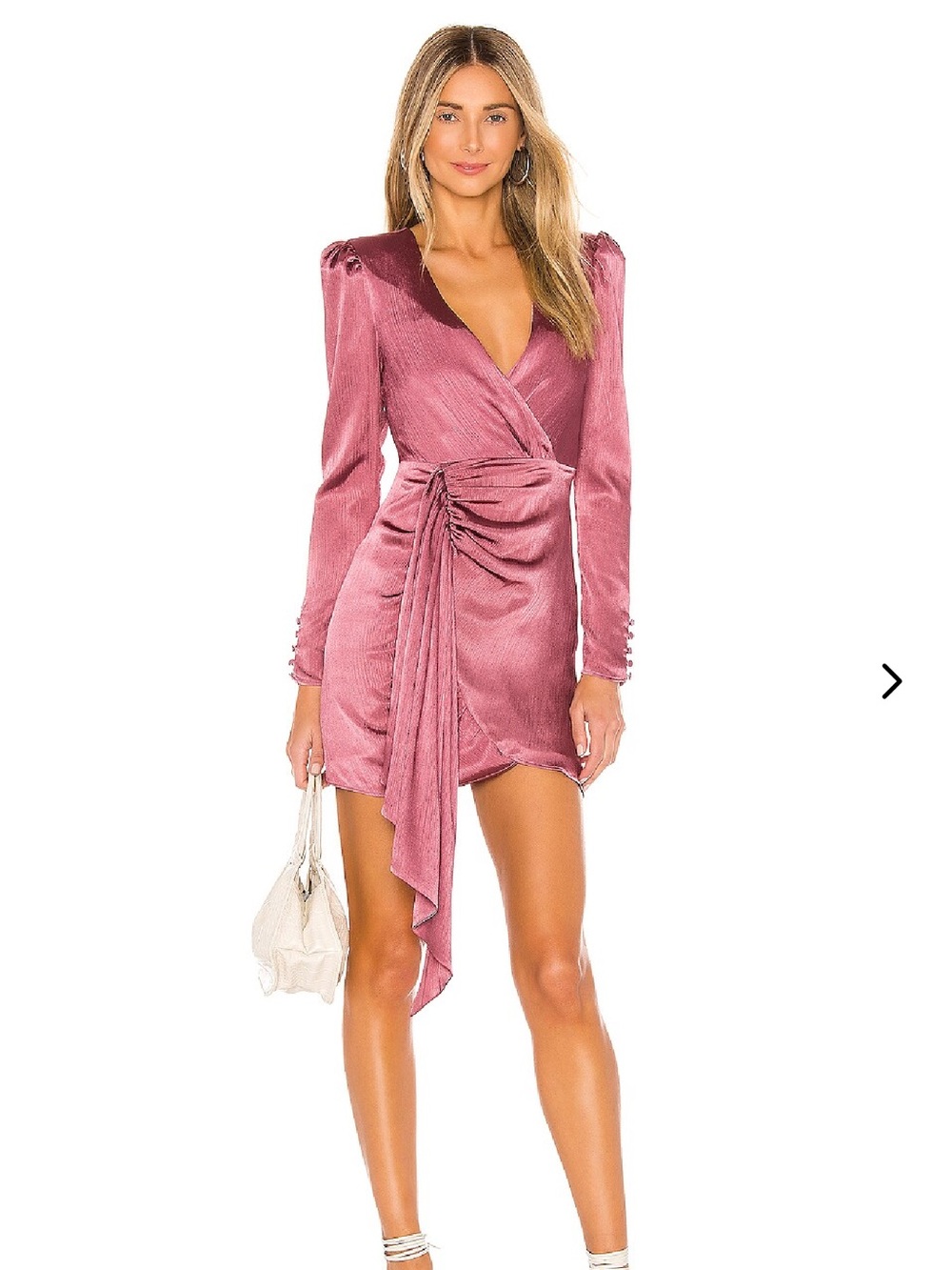 Lovers + Friends Ruched Satin Wrap Mini Dress in Rose